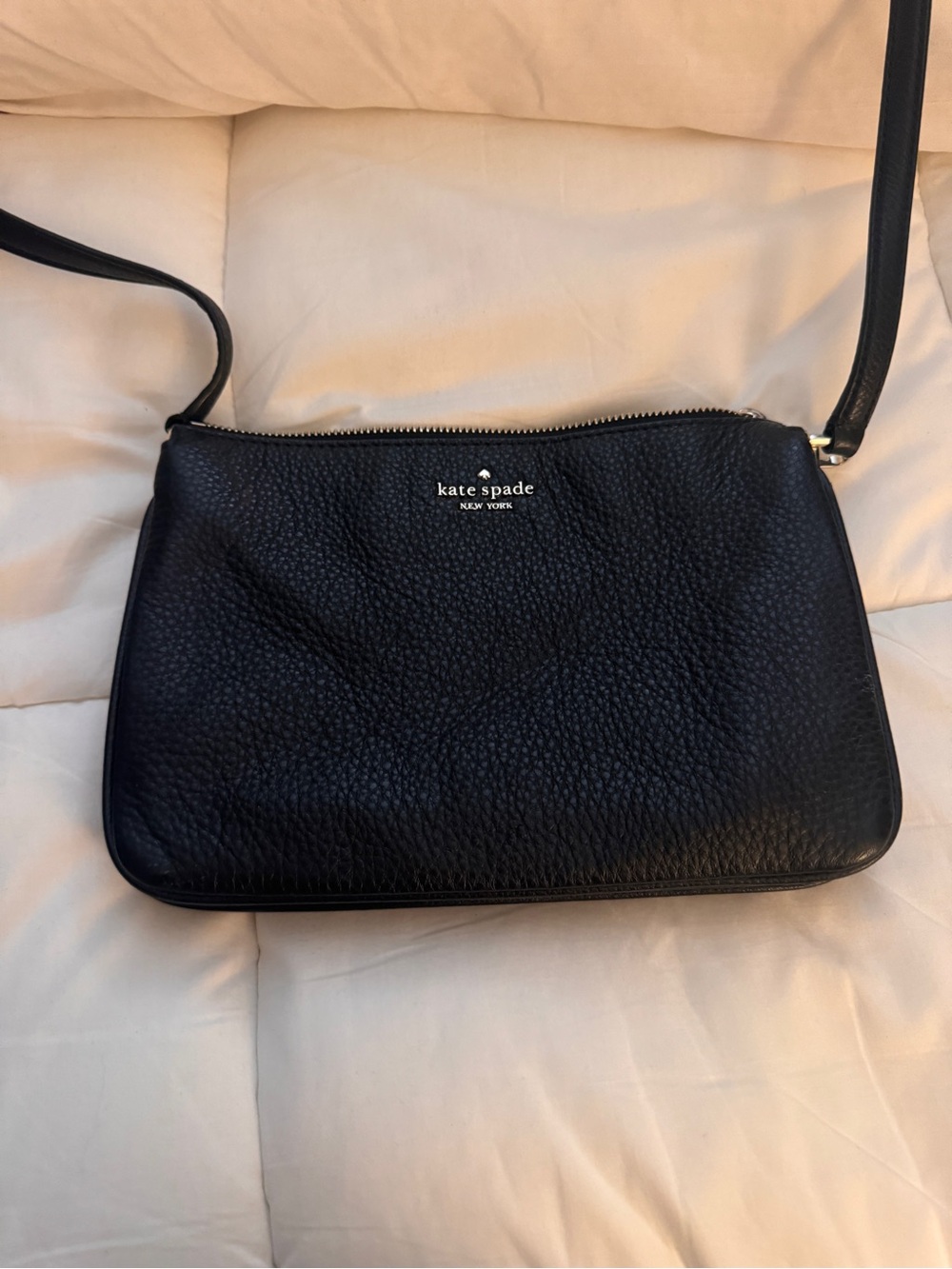 kate spade Black Pebbled Leather Shoulder Bag with Gold Logo
